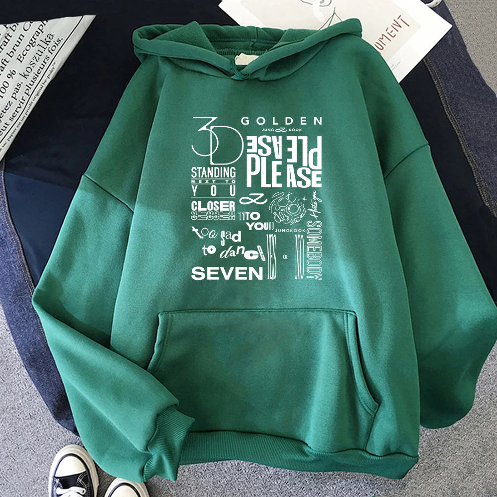 Sudadera con capucha de otoño e invierno para hombre, sudadera dorada JungKook a la moda, sudadera con capucha informal y cómoda