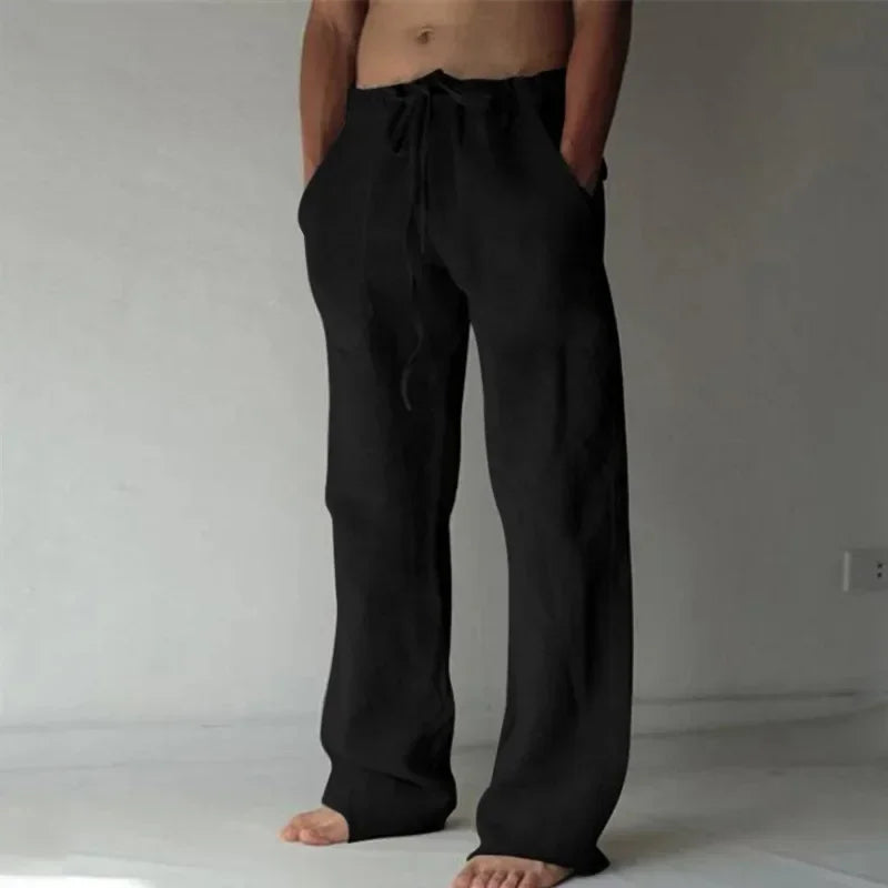 Pantalones holgados de algodón y lino para hombre, ropa informal transpirable para Fitness, ropa de calle para trotar, otoño y verano