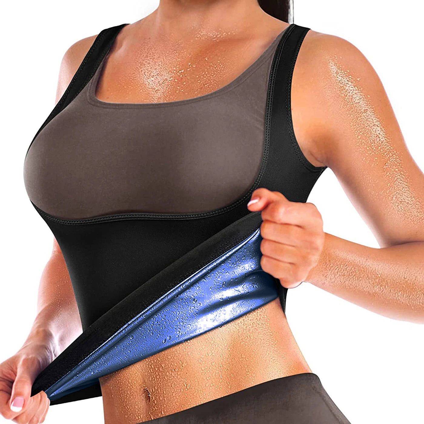 Chaleco de sudor Sauna Traje de sudor para mujer Camisa de sauna Shapewear Azul