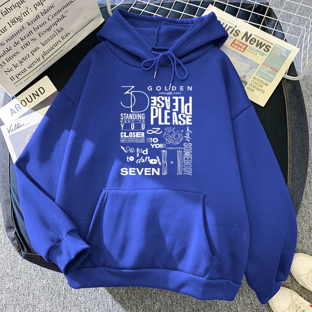 Sudadera con capucha de otoño e invierno para hombre, sudadera dorada JungKook a la moda, sudadera con capucha informal y cómoda