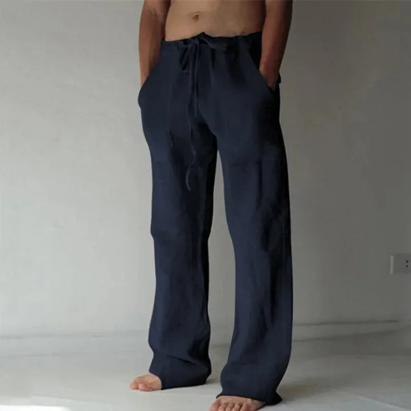 Pantalones holgados de algodón y lino para hombre, ropa informal transpirable para Fitness, ropa de calle para trotar, otoño y verano