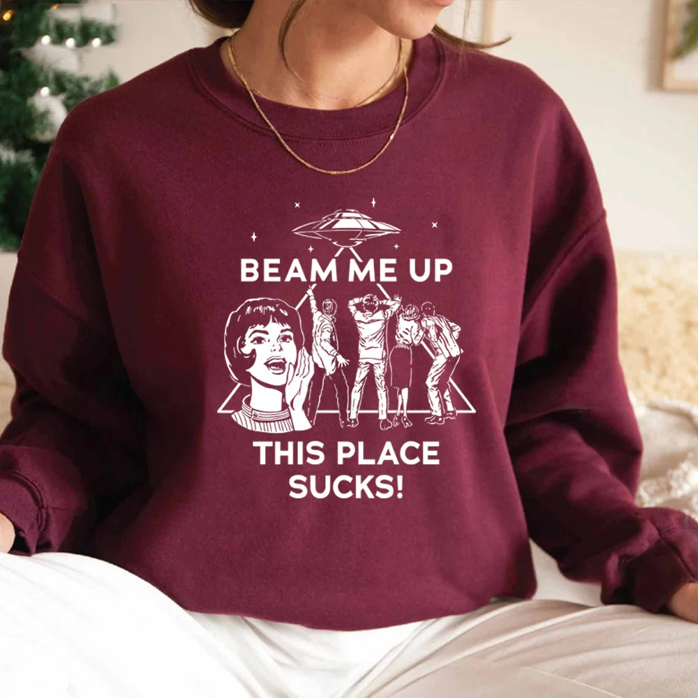 Beam Me Up This Place Suga Sudadera Cita divertida Película Camisa Humor espacial Sudadera con capucha Unisex Sudaderas de manga larga Sudaderas con capucha gráficas