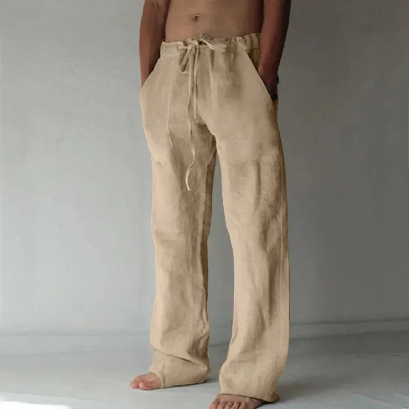Pantalones holgados de algodón y lino para hombre, ropa informal transpirable para Fitness, ropa de calle para trotar, otoño y verano