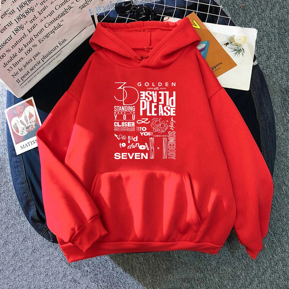 Sudadera con capucha de otoño e invierno para hombre, sudadera dorada JungKook a la moda, sudadera con capucha informal y cómoda