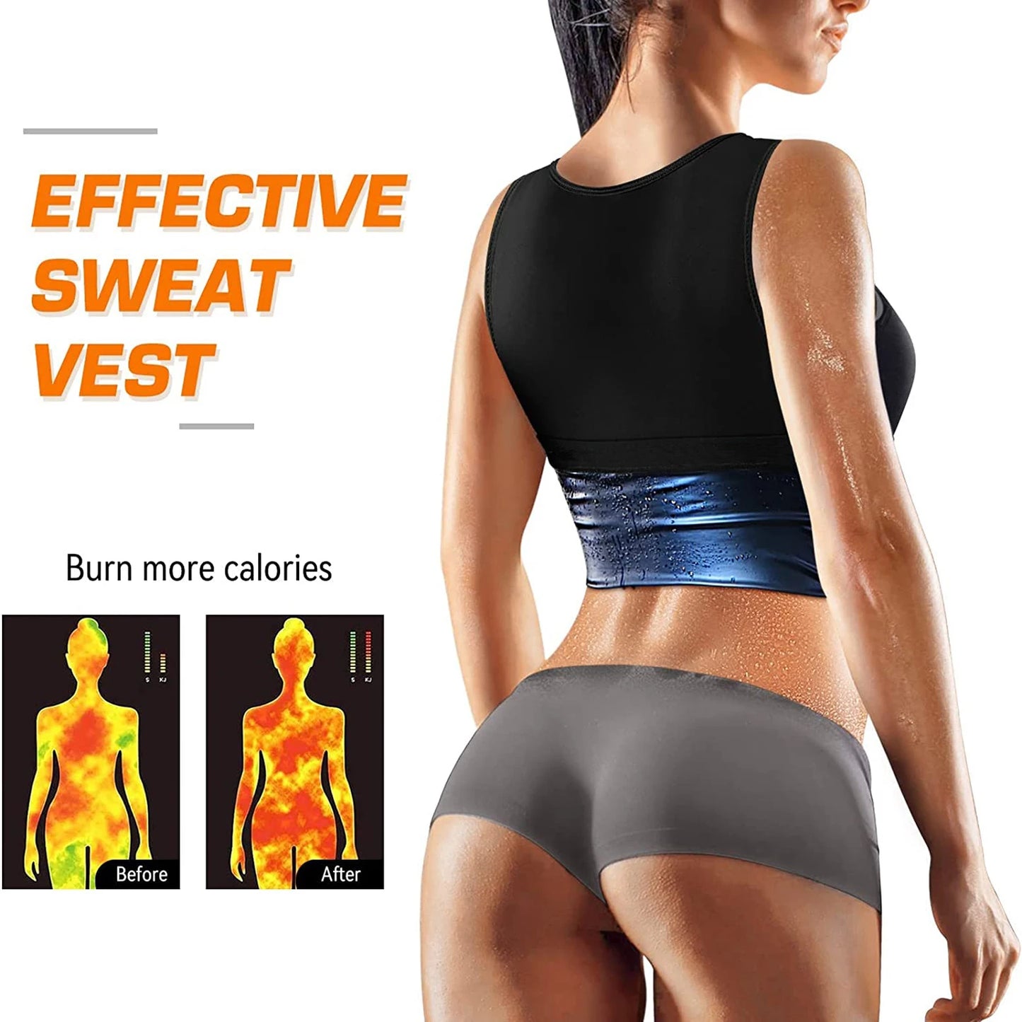 Chaleco de sudor Sauna Traje de sudor para mujer Camisa de sauna Shapewear Azul