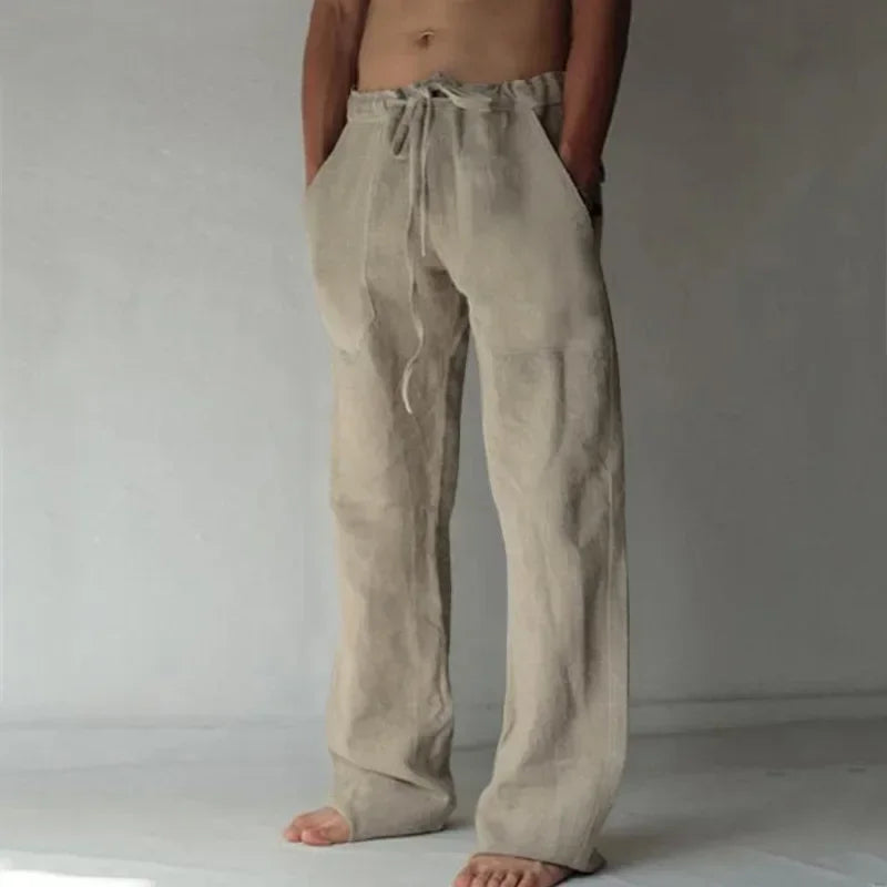 Pantalones holgados de algodón y lino para hombre, ropa informal transpirable para Fitness, ropa de calle para trotar, otoño y verano