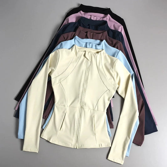 Nueva ropa de yoga para mujer, manga larga para correr, fitness, adelgazante, chaquetas de yoga versátiles, tops deportivos de entrenamiento, chaquetas