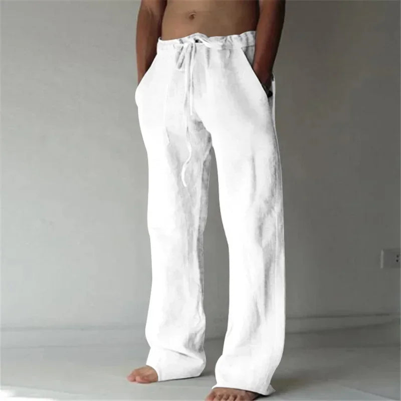 Pantalones holgados de algodón y lino para hombre, ropa informal transpirable para Fitness, ropa de calle para trotar, otoño y verano