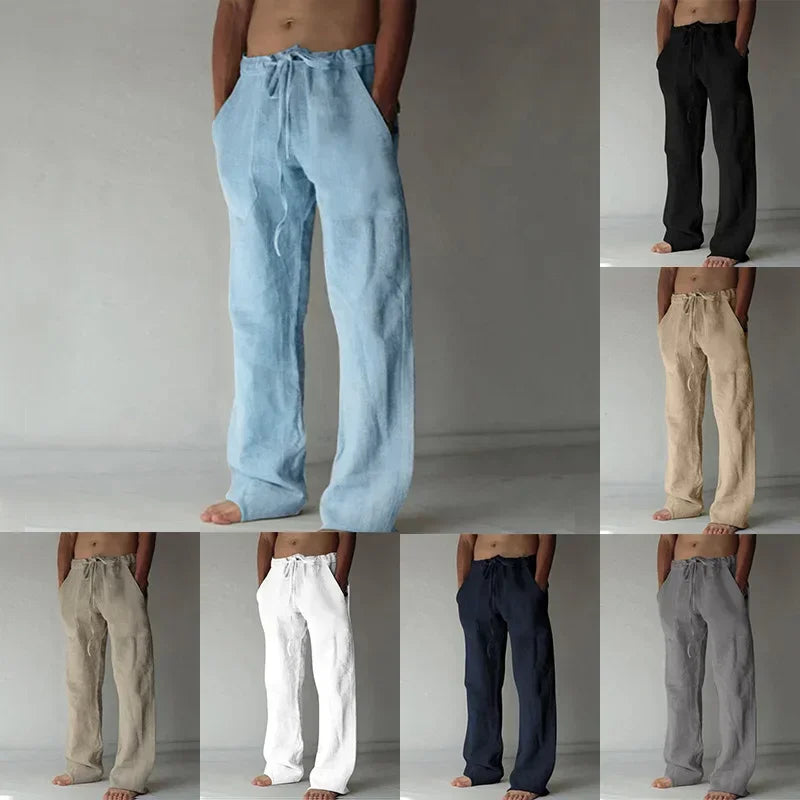 Pantalones holgados de algodón y lino para hombre, ropa informal transpirable para Fitness, ropa de calle para trotar, otoño y verano