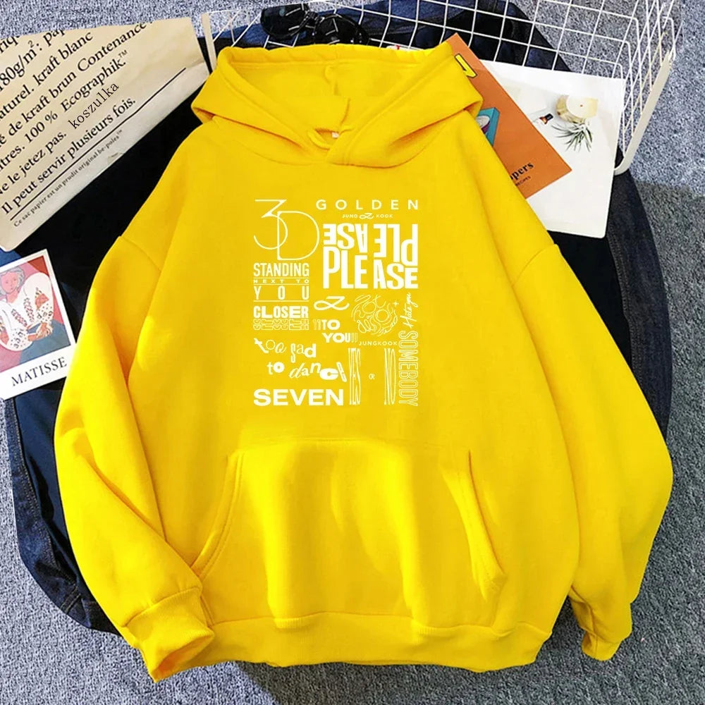 Sudadera con capucha de otoño e invierno para hombre, sudadera dorada JungKook a la moda, sudadera con capucha informal y cómoda