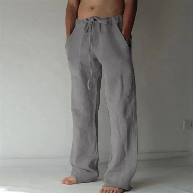 Pantalones holgados de algodón y lino para hombre, ropa informal transpirable para Fitness, ropa de calle para trotar, otoño y verano