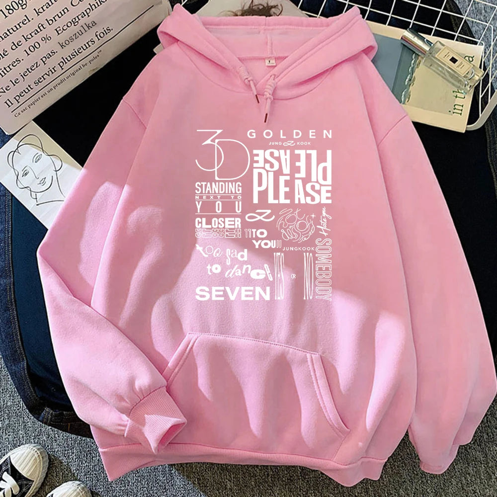 Sudadera con capucha de otoño e invierno para hombre, sudadera dorada JungKook a la moda, sudadera con capucha informal y cómoda