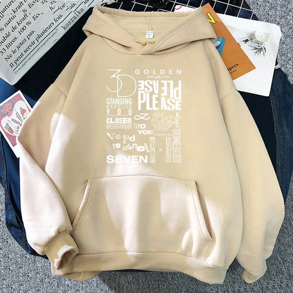 Sudadera con capucha de otoño e invierno para hombre, sudadera dorada JungKook a la moda, sudadera con capucha informal y cómoda