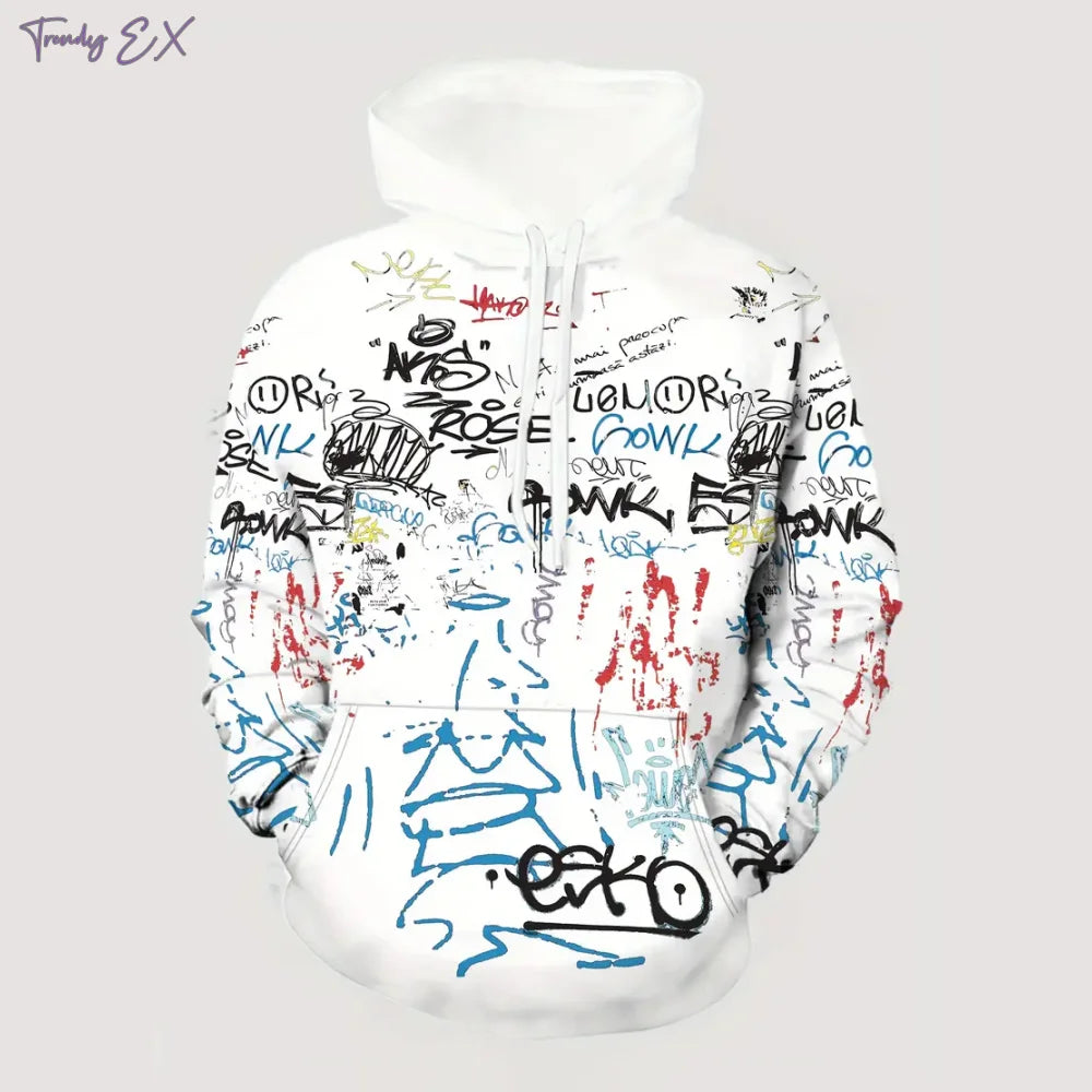 Sudadera con capucha con estampado de Graffiti para hombre, ropa deportiva de manga larga con bolsillo de canguro, de gran tamaño, informal, a la moda