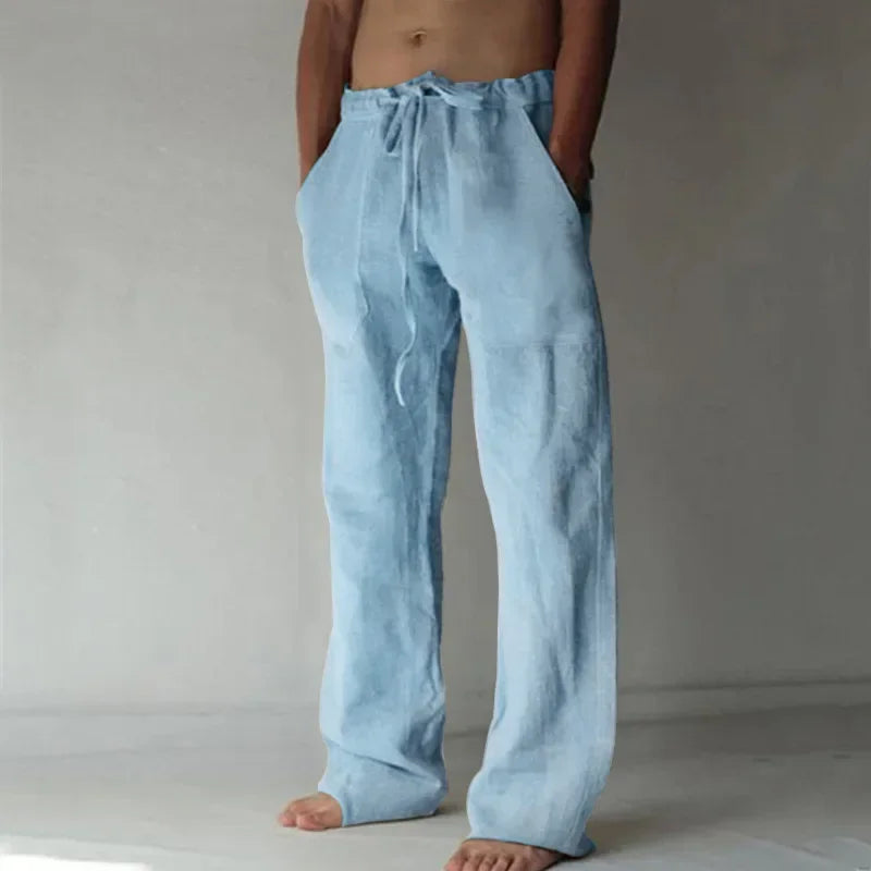 Pantalones holgados de algodón y lino para hombre, ropa informal transpirable para Fitness, ropa de calle para trotar, otoño y verano